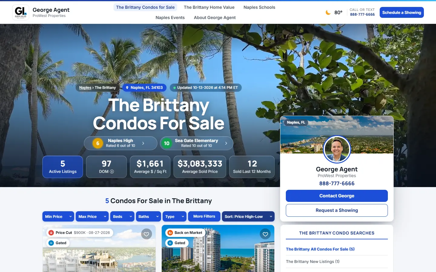 A live demo buyer landing page for The Brittany, Naples, FL