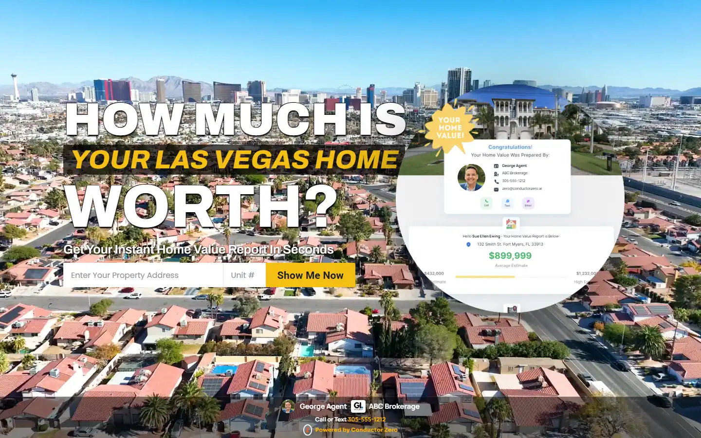 A live demo seller landing page for Las Vegas, NV