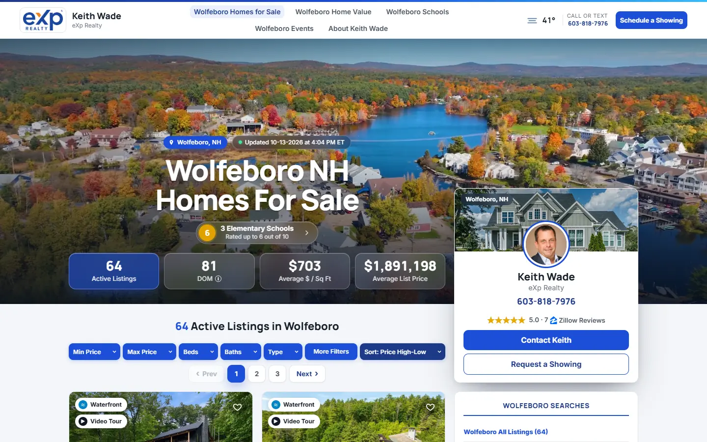 Keith Wade's live buyer landing page for Wolfeboro, NH